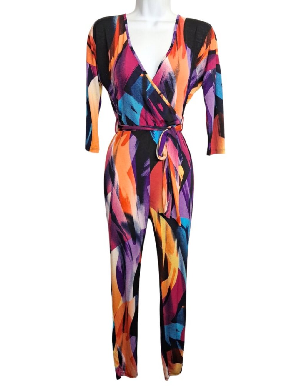 FASHION NOVA Colorful Jumpsuit Abstract Multicolor Orange Black Blue XSmall